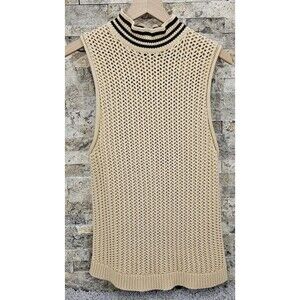 J.Crew Sleeveless Turtleneck Sweater Women L Beige Cotton Open Knit Coastal Prep